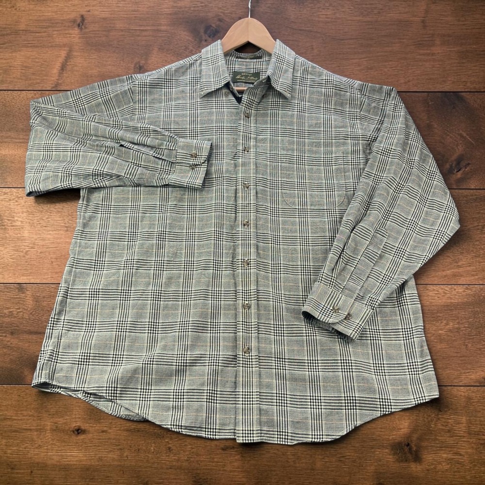 Orvis Signature Collection Glen Plaid Cotton Wool Shirt Mens XL Grey Long Sleeve